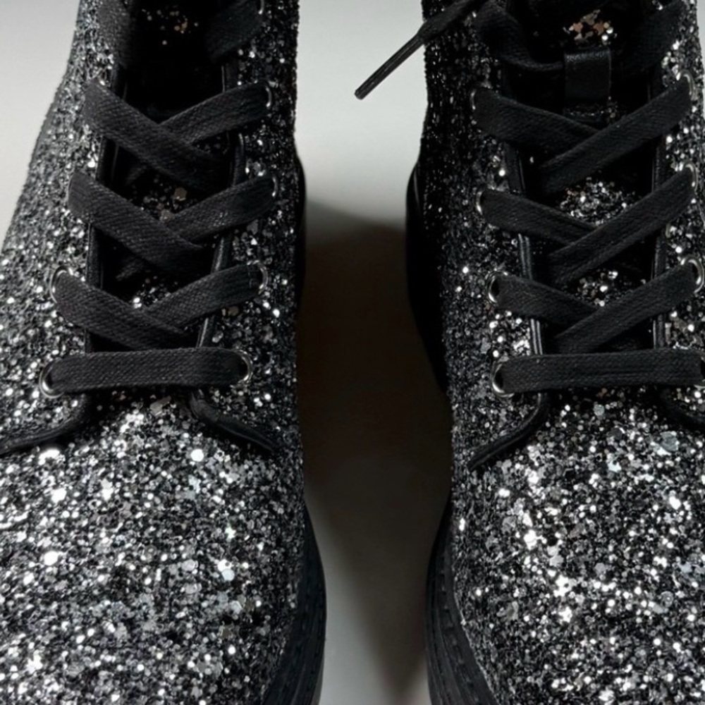 NWOT- Michael Kors Black and Silver Glitter Combat Boots